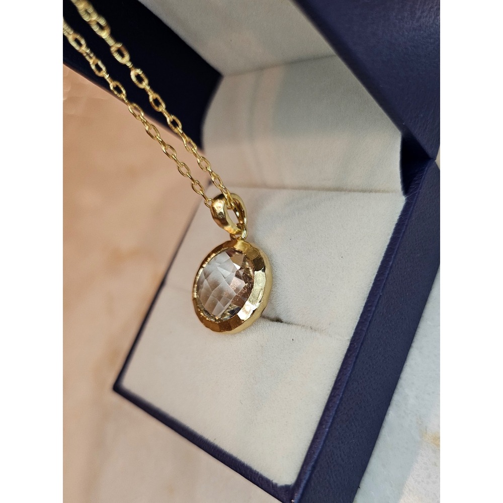 Gold Tone Round Faceted‎ Crystal Pendant Necklace Fashion Jewelry - Picture 8 of 8